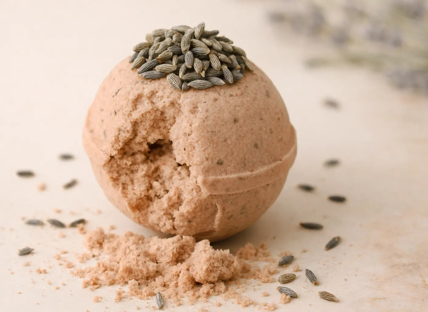 lavender bath bomb by DEOSCO with organic lavender buds