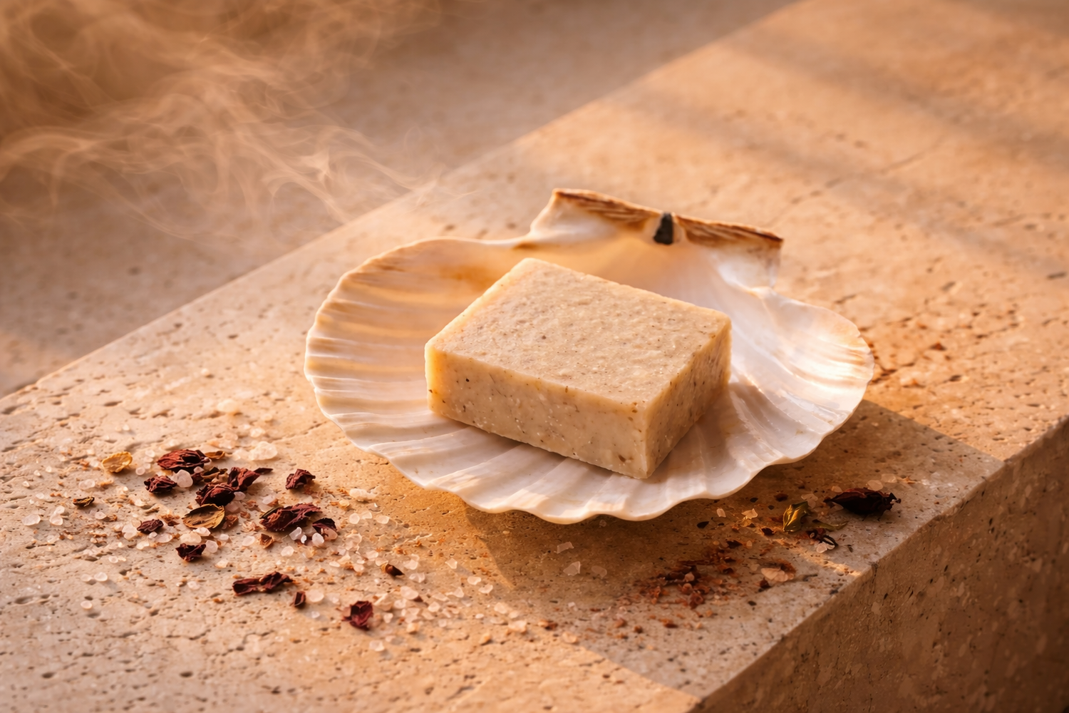 Luxury soap holder with natural soap on stone surface by DEOS CO