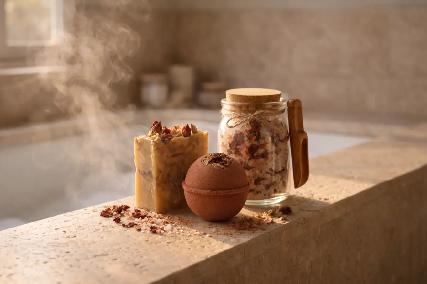 organic soap, bath bomb and bath salts set bundle by DEOSCO