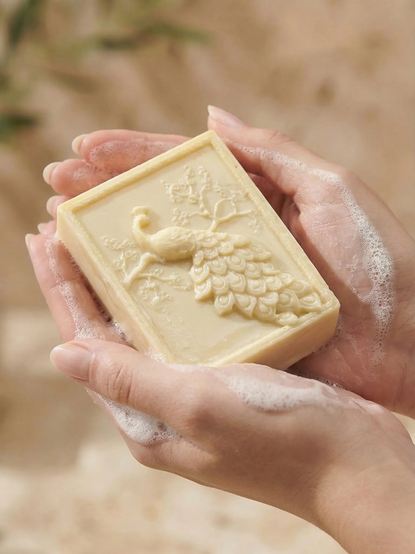 ARGEA sculpted peacock soap made with pure Greek olive oil and lavender by DEOS Co.