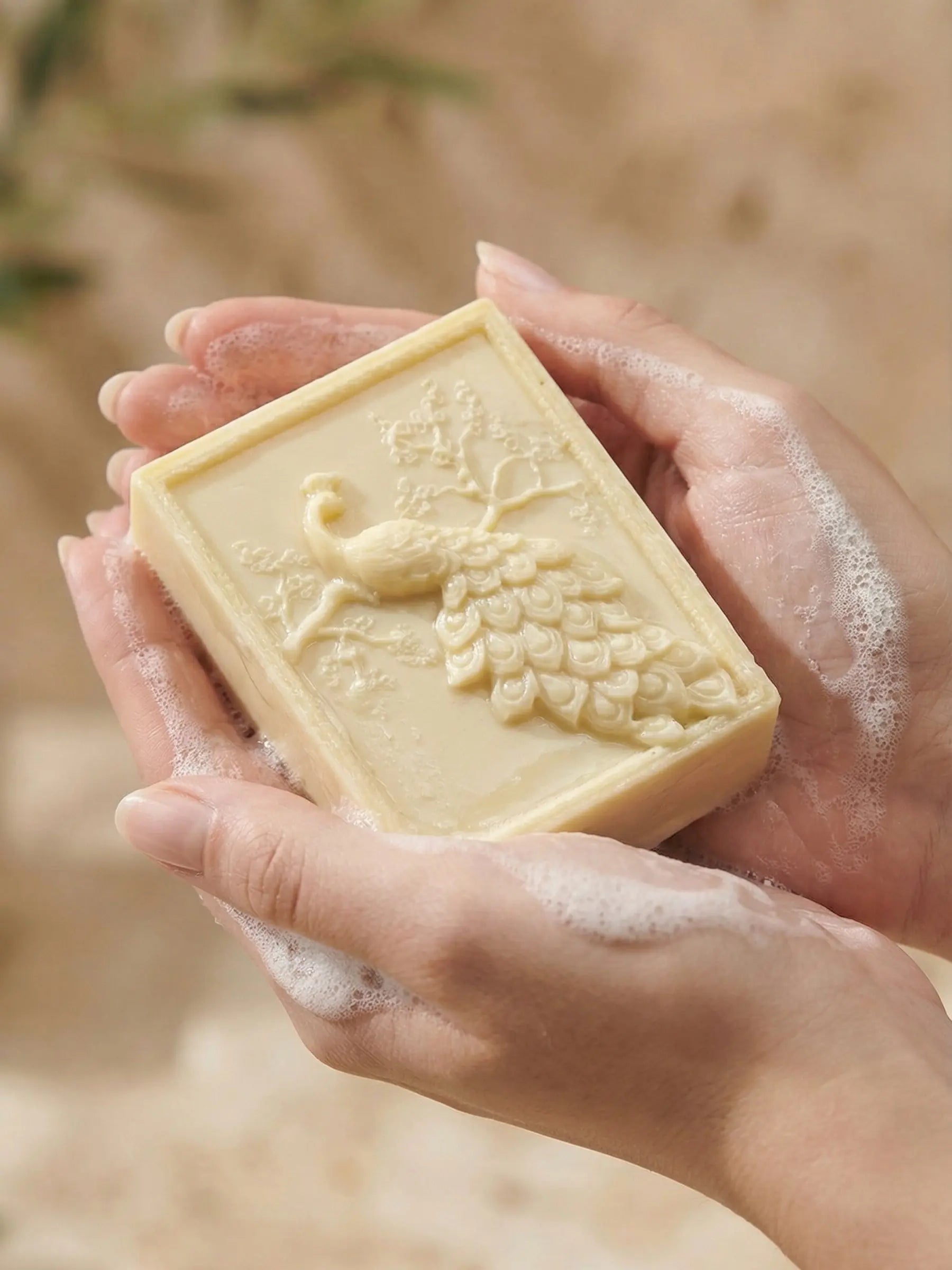 ARGEA sculpted peacock soap made with pure Greek olive oil and lavender by DEOS Co.