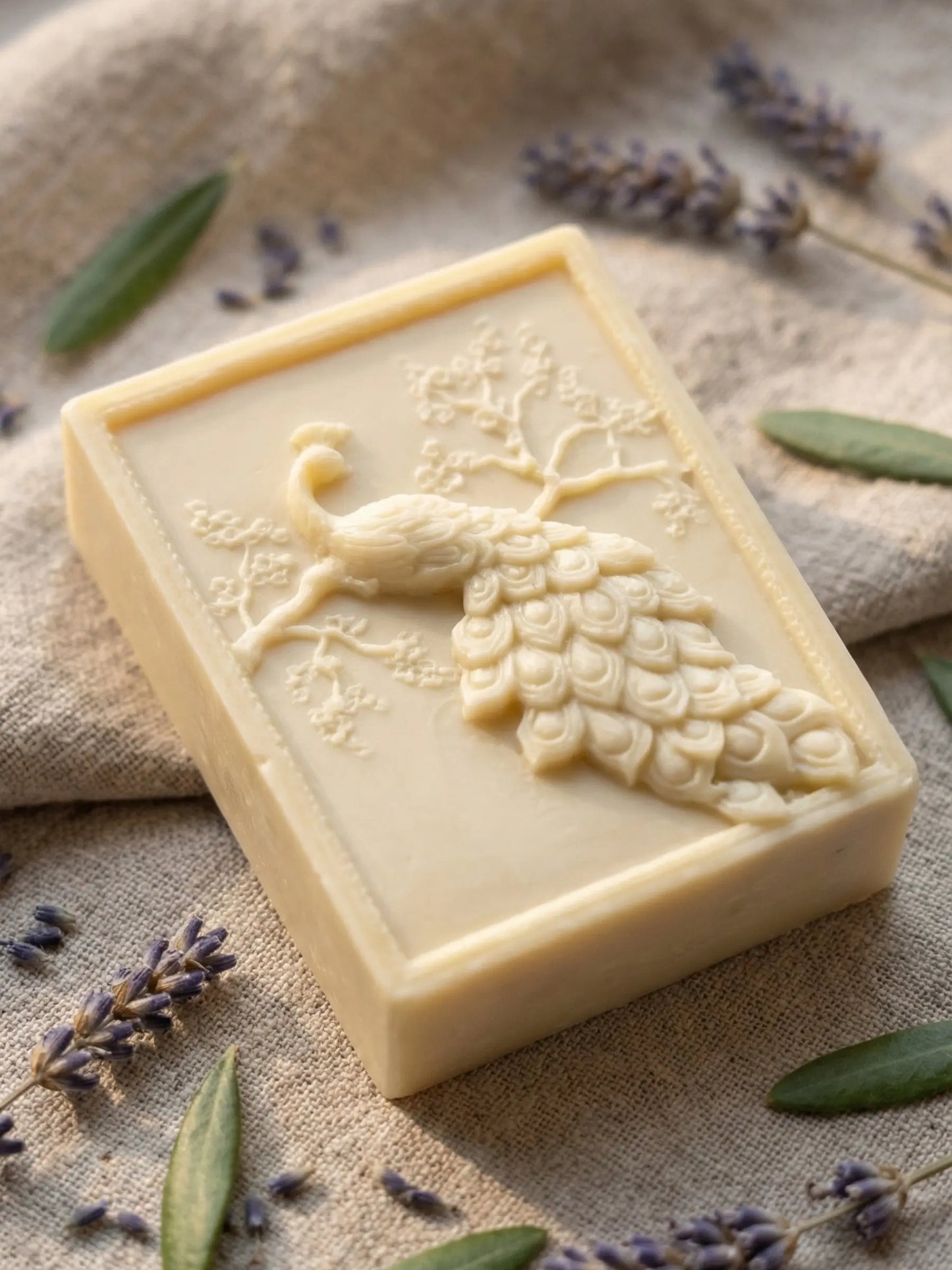 ARGEA artisan peacock olive oil soap with lavender and olive leaves by DEOS Co.