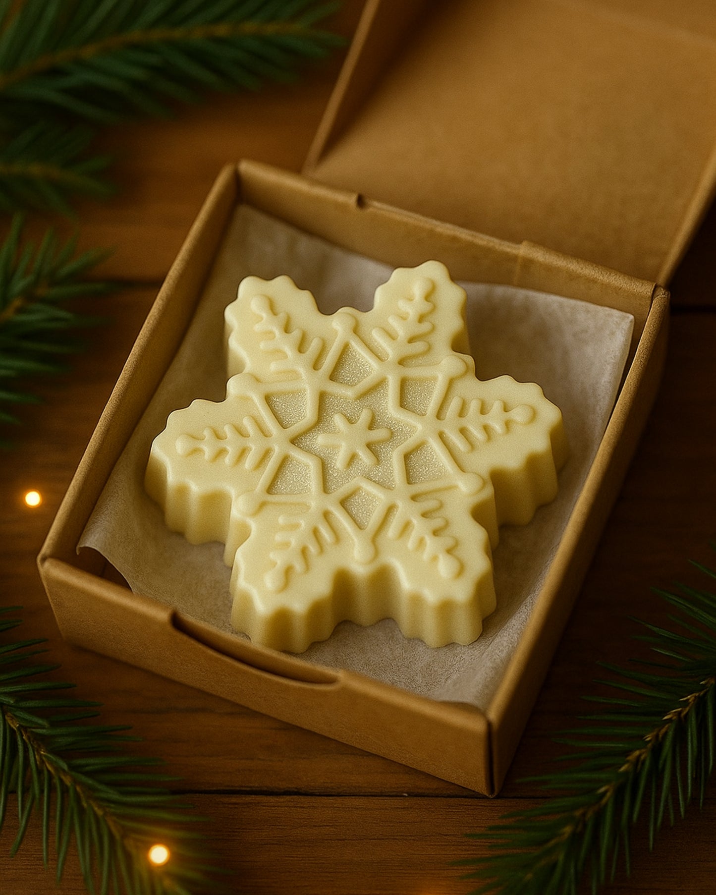 Golden Arctic Snowflake soap by DEOS Co., handmade in Greece using natural oils and festive botanicals — pure, elegant, and perfect for luxurious holiday gifting.
