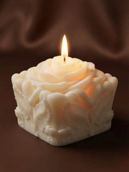 Modern sculptural soy candle with warm vanilla aroma