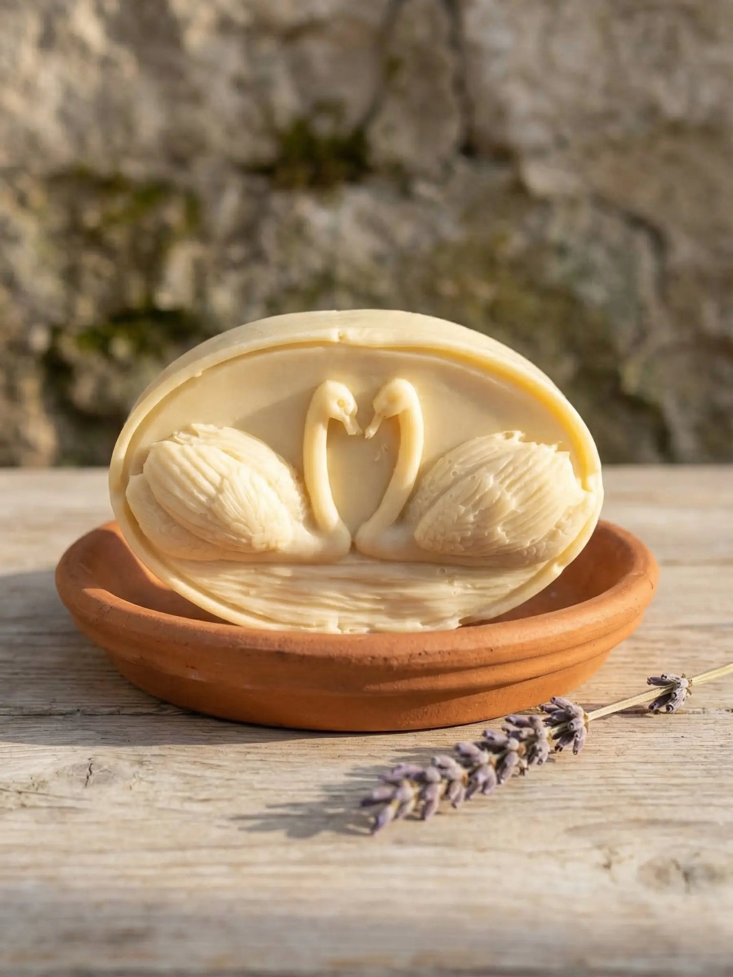 KYKNOS sculpted swan olive oil soap with lavender, artisan Greek olive oil soap from the Nardus Bliss Collection by DEOS Co.