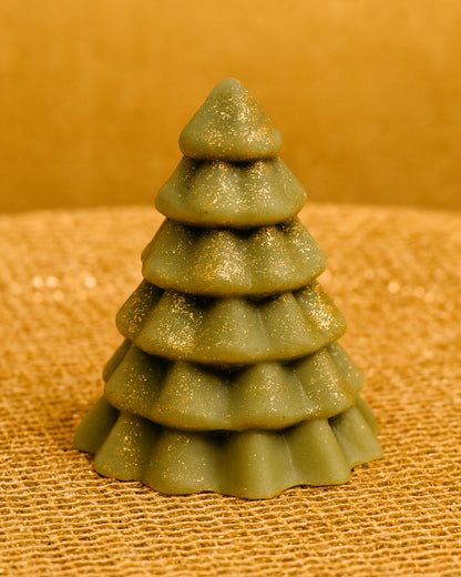 Luxury handmade Christmas tree soap by DEOS Co., crafted in Greece with pine and orange essential oils, French green clay, and golden shimmer — pure, elegant, and festive.