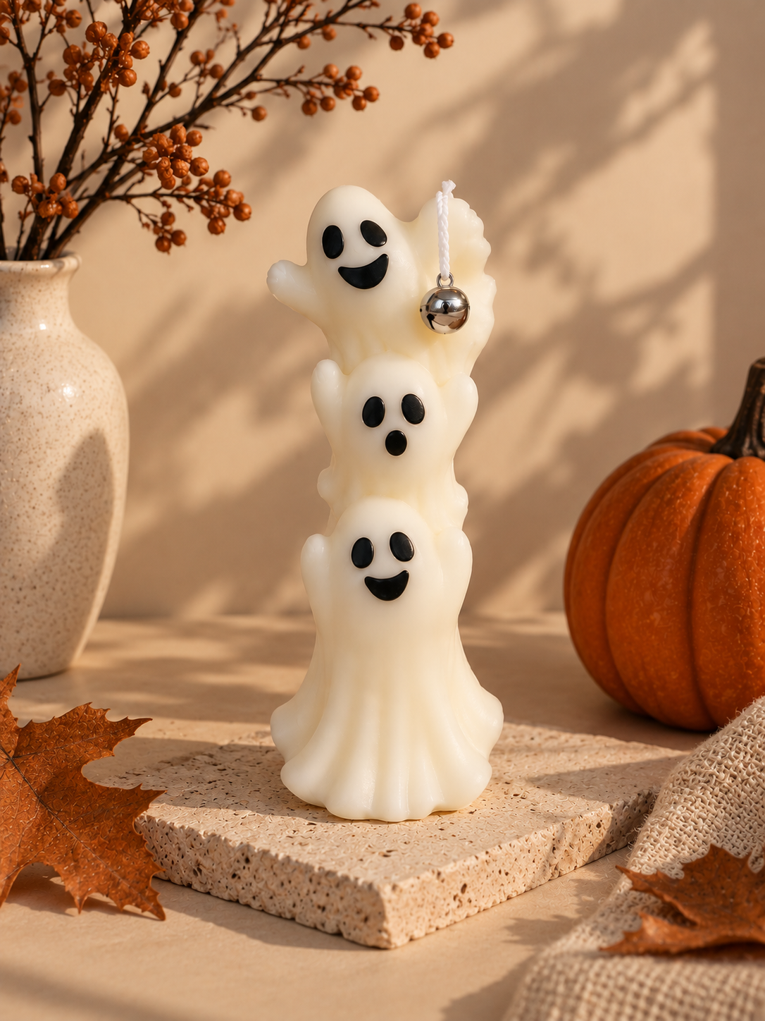 Phantomé Three Ghost Candle – Handmade Halloween Candle | 104 g / 3.70 oz | 5.5 in × 2 in DEOS CO.
