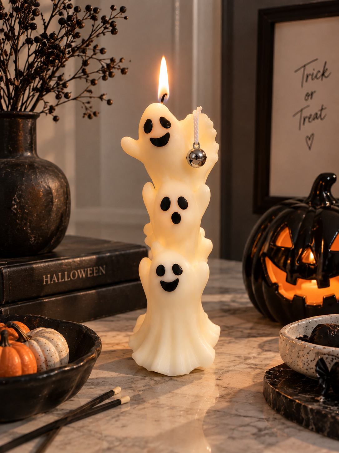 Phantomé Three Ghost Candle – Handmade Halloween Candle | 104 g / 3.70 oz | 5.5 in × 2 in DEOS CO.