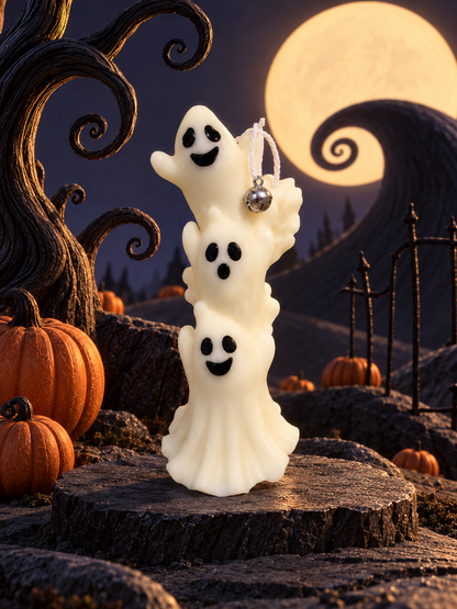 Phantomé Three Ghost Candle – Handmade Halloween Candle | 104 g / 3.70 oz | 5.5 in × 2 in DEOS CO.
