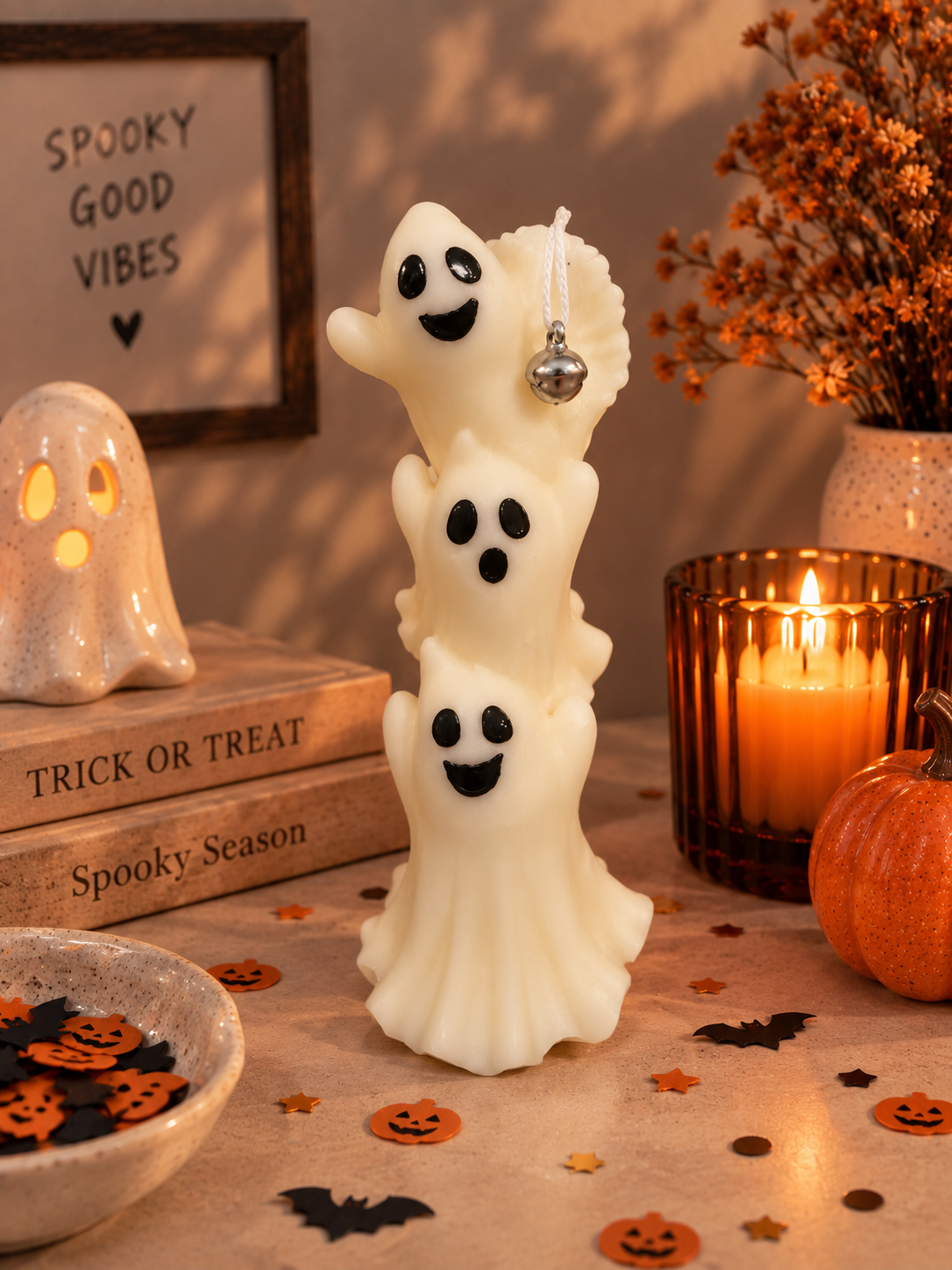Phantomé Three Ghost Candle – Handmade Halloween Candle | 104 g / 3.70 oz | 5.5 in × 2 in DEOS CO.