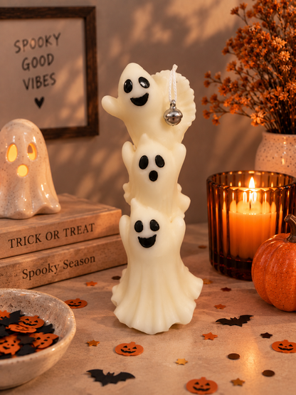 Phantomé Three Ghost Candle – Handmade Halloween Candle | 104 g / 3.70 oz | 5.5 in × 2 in DEOS CO.