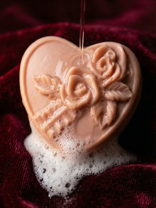 Heart-shaped ROSEA soap with rose embossing in foam, rose geranium and vanilla scent, Deos Co Valentine’s Collection