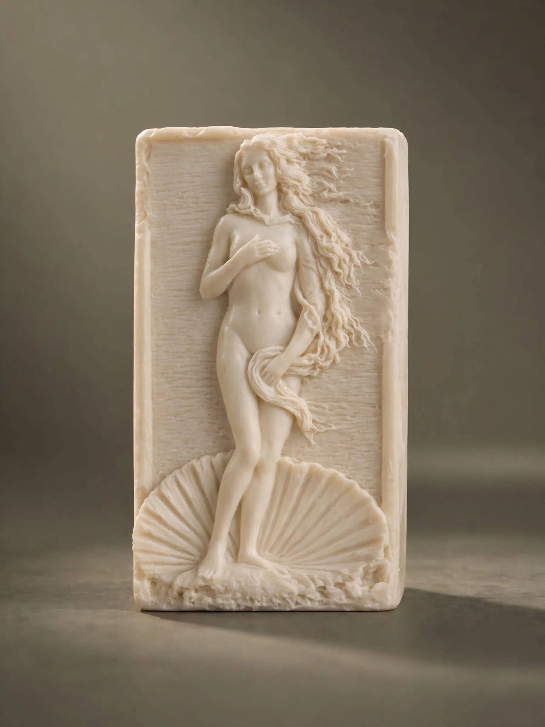 Anadyomene jasmine olive oil soap with Aphrodite sculpture relief, luxury Greek handmade soap by DEOS Co.