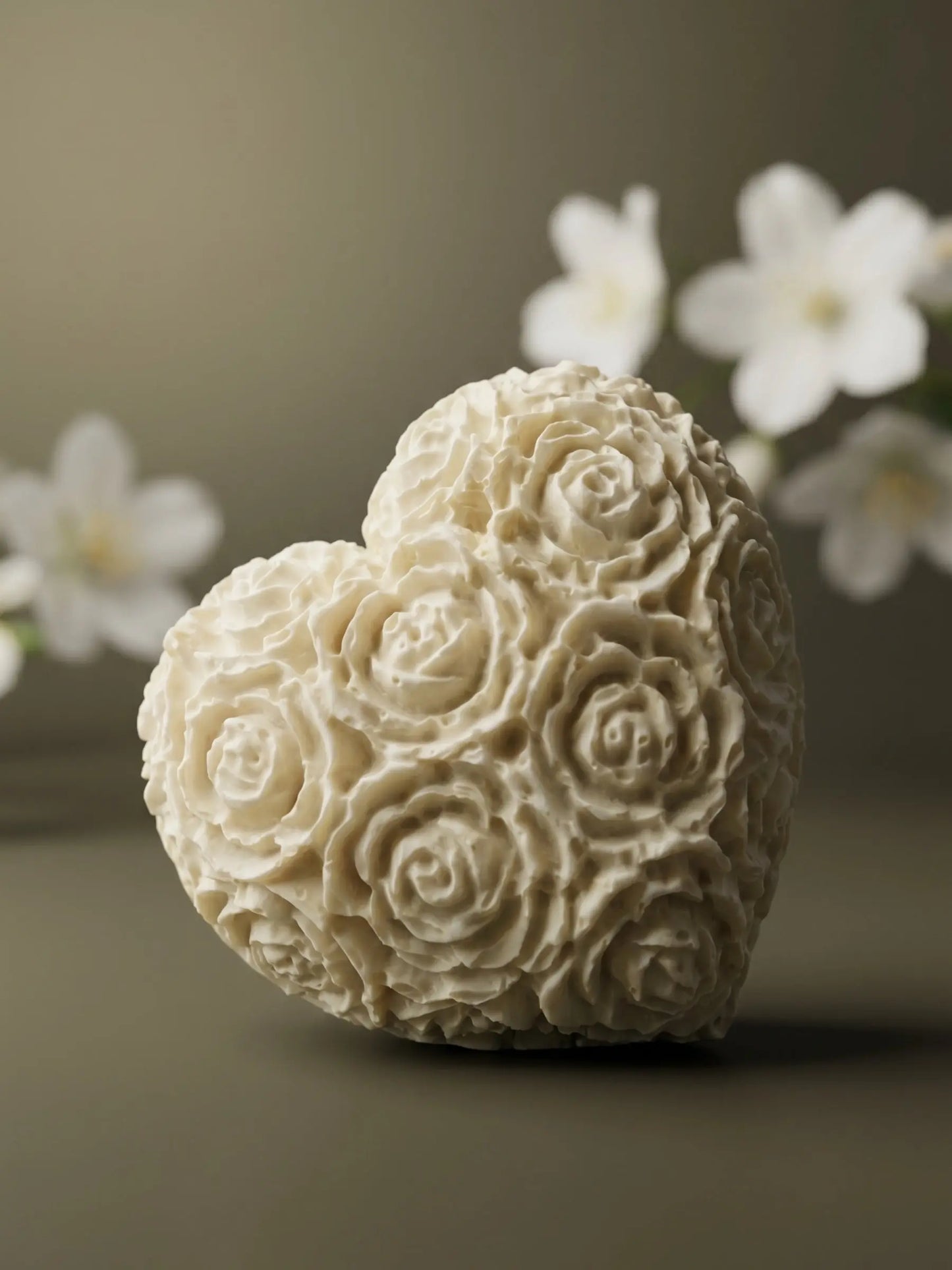 Floral heart jasmine olive oil soap with rose relief design, luxury handmade soap by DEO