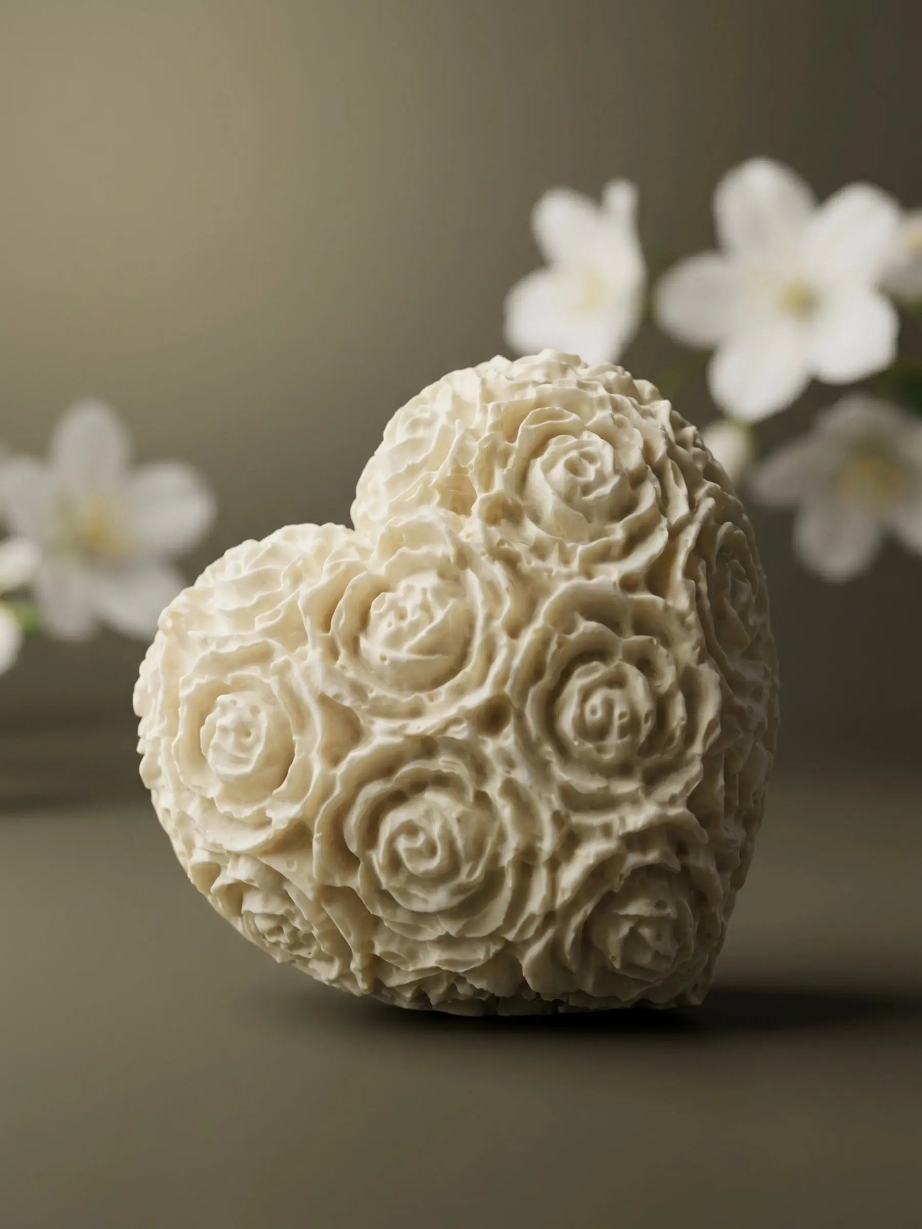 Floral heart jasmine olive oil soap with rose relief design, luxury handmade soap by DEO