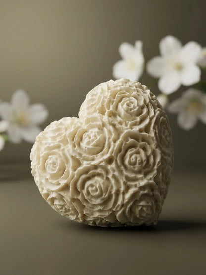 Floral heart jasmine olive oil soap with rose relief design, luxury handmade soap by DEO