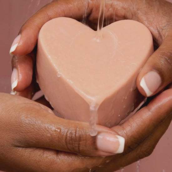 AGĀPE heart soap by DEOS Co., handcrafted rose geranium and vanilla soap for an elegant Valentine’s Day gift