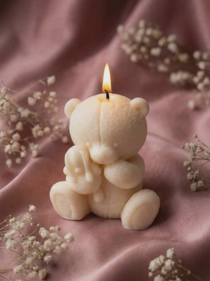 Elior Handmade organic natural teddy bear candle in cream soy wax, minimalist Valentine’s Day home decor candle DEOS CO